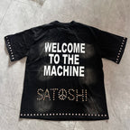American Street Satoshi Mechanical Jesus Print t shirt Short Sleeve Washed Vintage Style Men's Tee Shirts Summer Trend Clothing - Matrix-studios.com