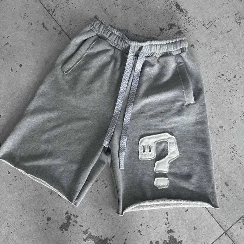 Y2K casual shorts trend symbol patchwork drawstring shorts solid color retro Harajuku hip hop men women fine fabric street wear