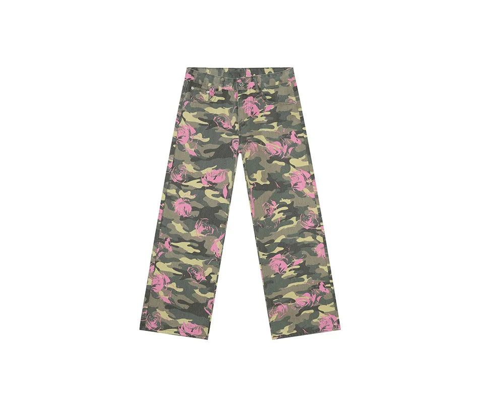 2025 Four Seasons Men's Youth Popular Multi color Pattern Camouflage Pants Basic Versatile Straight Wash Casual Cowboy Pants - Matrix Studios