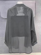Plus Size Women’s Tops 2025 Summer Breathable and Sun-Proof Ice Silk Button Thin Loose Sheer Chiffon Blouses Shirts Long Sleeve - Matrix-studios.com