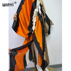 Europe Beach Over Size Summer Fashion Print 2022 WINYI Kaftan Robe Sexy Femme Maxi Women's Robes Long Beach V-Neck Bohemian Dres - Matrix Studios
