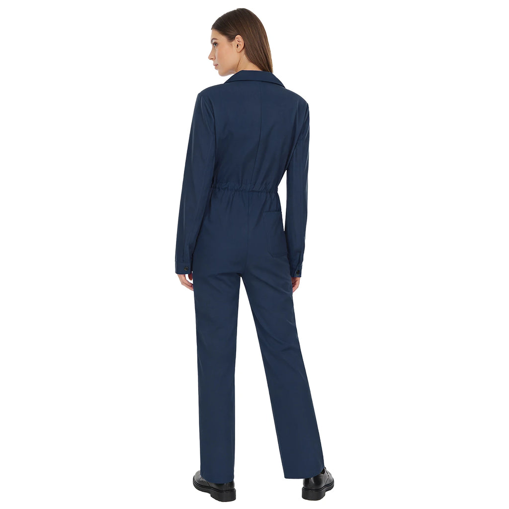 Womens Casual Jumpsuit Coverall Solid Color Long Sleeve Turn-Down Collar Button Flap Romper Fashion Work Travel Holiday Homewear - Matrix Studios