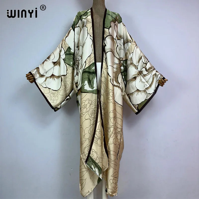 WINYI Summer New Fashion Print Women Cardigan Loose Long Dress Elegant Party Boho Maxi Beach Holiday Cover Up Kimonos Kaftan - Matrix Studios