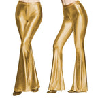 Women Shiny Flare Trousers Metallic Bell Bottoms Ruffle Wide Leg Pants Retro 70s Retro Disco Costume Stage Prom Club Trouser