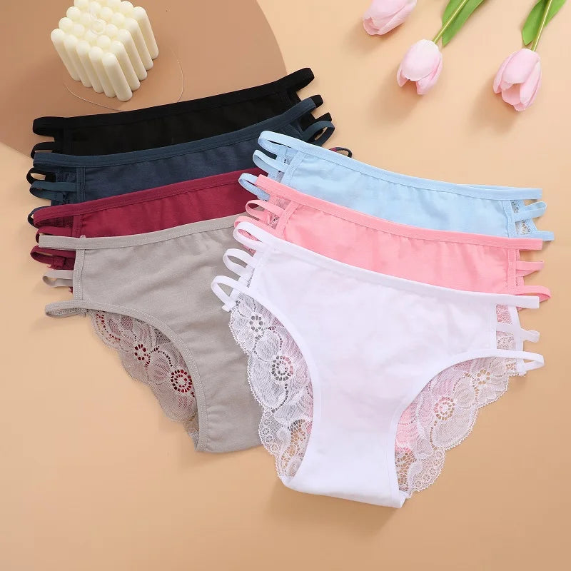 3PC/Set Women's Sexy Floral Lace Panties Low Rise Hollow Out Briefs Transparent Underwear Female Elastic Straps Soft Lingerie - Matrix Studios