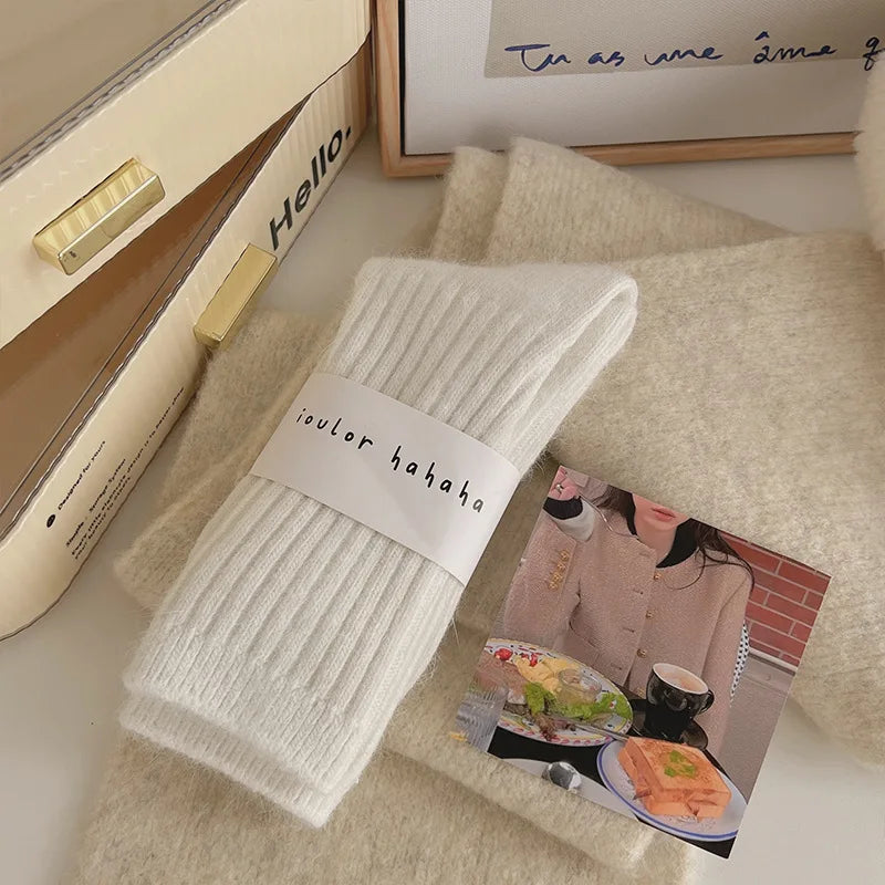Winter Warm Cashmere Velvet Socks Fashion Harajuku Thick Mid Tube Socks Soft Sleep Home Socks Stripes Women Thermal Long Socks - Matrix Studios