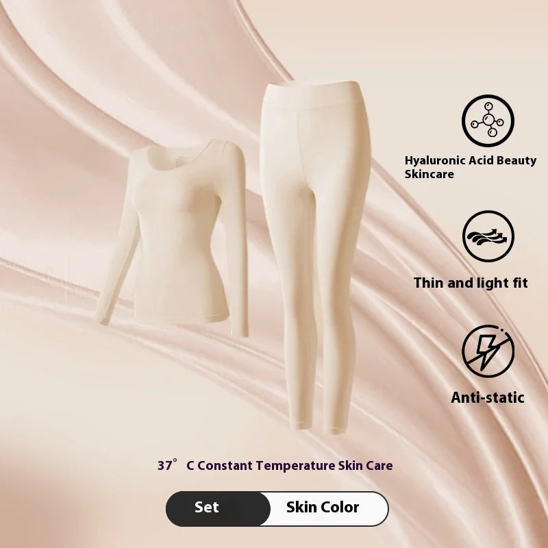 Winter Seamless Fleece Warm Leggings Female casual warm top Ladies Thermal Underwear 2pcs Set Slim Thin  Sports Fitness Leggings - Matrix-studios.com