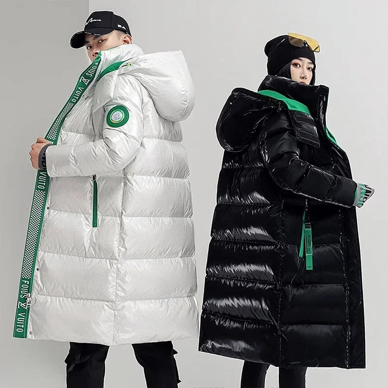 New Winter Jacket Men's Long Luxury Business Thickened Down Cotton Warm Parkas Men's Street Snow Cold-proof Hooded Padded Coat - Matrix Studios