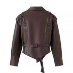 Leather Jackets Women's With Belt Fur Coat Streetwear Fashion Solid Outwear Woman Elegant Jackets Chaqueta De Cuero Para Mujer - Matrix Studios