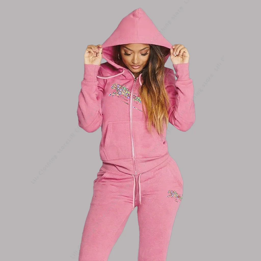 Women's Track Suit Aesthetic Hoodies Sweatshirts Sweatpants 2 Piece Set Zipper Cardigan High quality Sportwear Woman Pants Sets - Matrix-studios.com