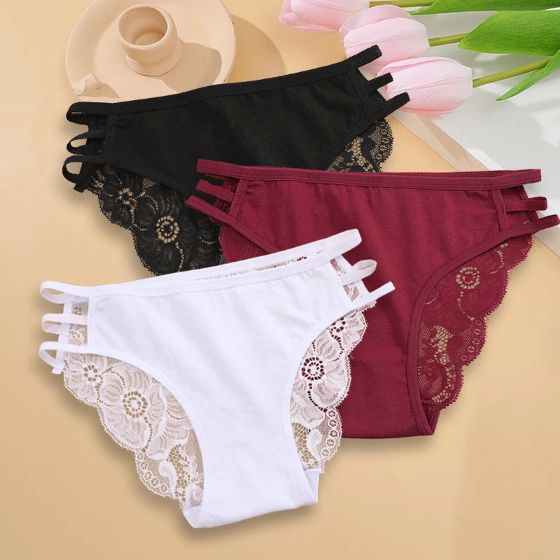 3PC/Set Women's Sexy Floral Lace Panties Low Rise Hollow Out Briefs Transparent Underwear Female Elastic Straps Soft Lingerie - Matrix Studios
