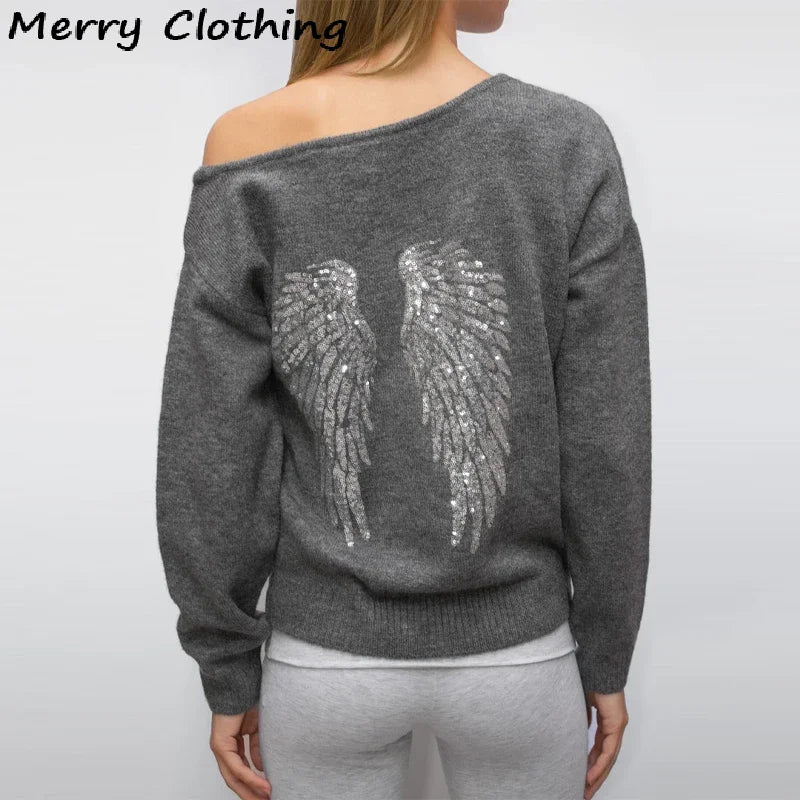 Sequin Angel's Wings Hoodies Women Chic Loose Long Sleeve Pullovers Top Slim Yoga Pant Set 2025 New Casual Lady Two Piece Sets - Matrix Studios