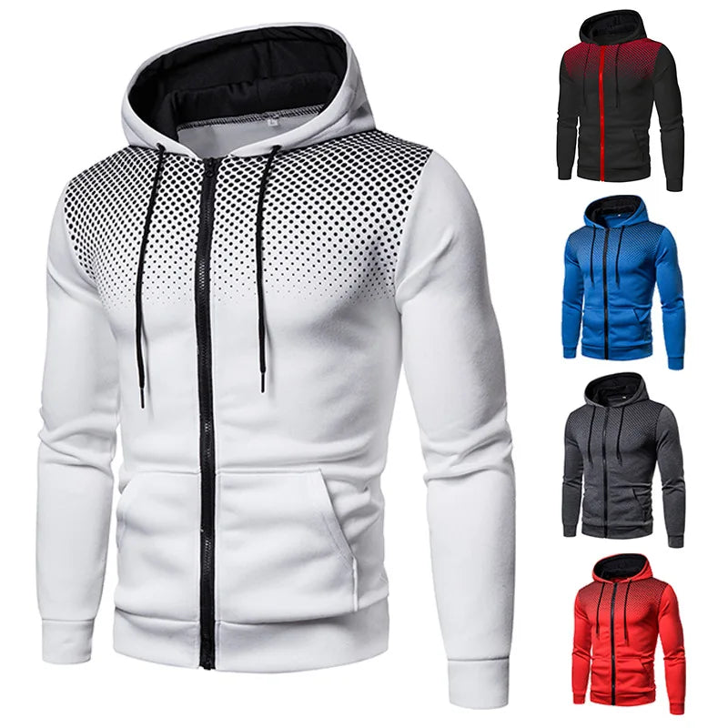 Men's Zip Up Hoodie Pocket Polka Pot Print Hooded Sweatshirt Sport Outdoor Casual Slim Fit Men Spring AutumnZipper Hoodie - Matrix Studios