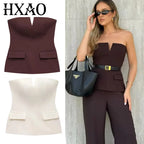 HXAO Tops For Women Strapless Off White Crop Top Woman Summer Corset Tube Tops Sexys Backless Tank Top Sleeveless Solid Tops - Matrix-studios.com