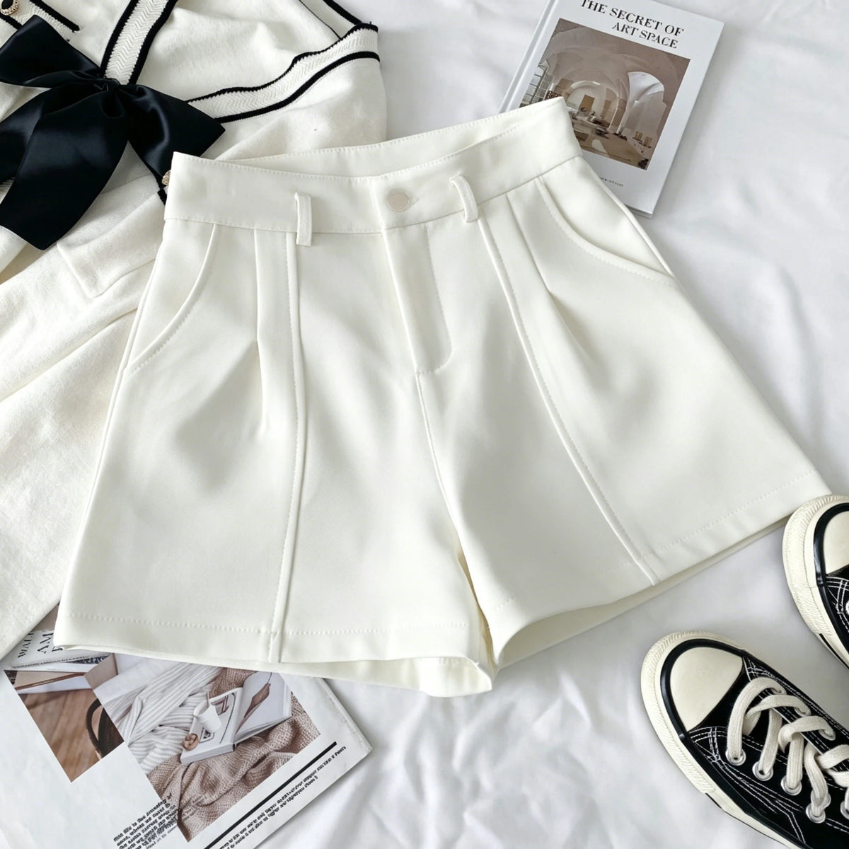 Casual Women A-Line Shorts Fashion Office Lady Commute Vintage Solid High Waist Short Pants Casual Streetwear Summer Trousers - Matrix Studios