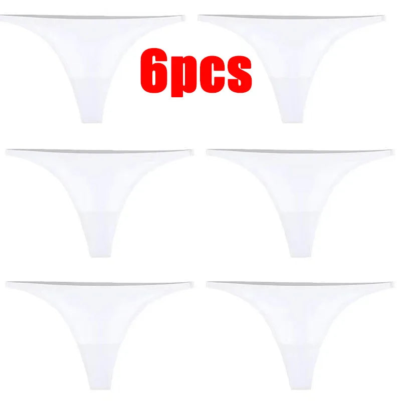 1-6pcs Seamless Panties Ice Silk Seamless Panties For Women Soft Thin Thongs Woman Satin Underwear Female Bikini String Panties - Matrix Studios