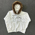 Casual Faur collar Harajuku Streetwear Hiphop Zipper Hoodie sweatshirt Vintage Rock Goth Loose Punk EMO Y2K Zip up hoodie Jacket