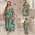 Kaftan Dresses for Women Wave Neck Swimsuit Cover Up Caftan Dress Plus Size Oversized Long Beach Dress - Matrix Studios