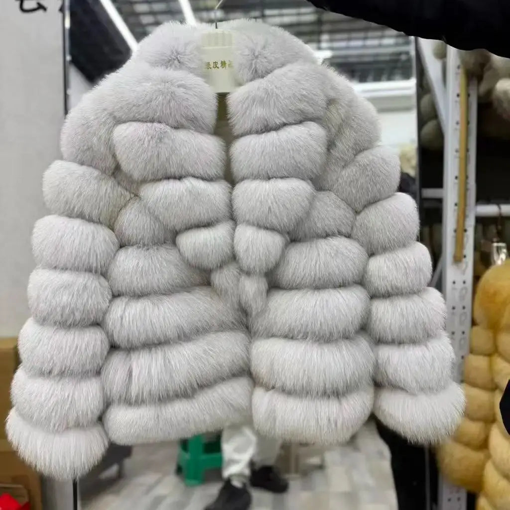 Real Fox Fur Turn-down colla coat With Genuine Leather Wholeskin Natural Fox Fur Jacket Outwear Luxury Women Winter New - Matrix Studios
