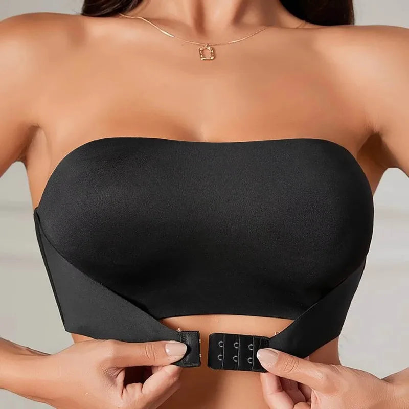 Women's Strapless Bra Sexy Seamless No Padding Front Button Bra Comfortable Smooth Women's Half Cup Silicone Non-slip Underwear - Matrix Studios