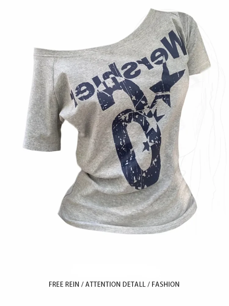 Summer Y2k Sport Off Shoulder Top Women Sexy Vintage 2000s Short Sleeve T Shirt Lady Body Basic Crop Top Female Casual - Matrix-studios.com