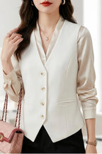 Women's Formal Business Vest Sleeveless Tailored Button Up Waistcoat Professional Office Outerwear Top Slim Fit Professional - Matrix Studios