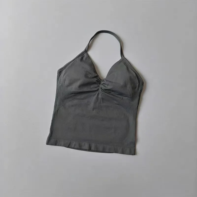 Sexy Halter Neck Beautiful Back High Waist Peach Sports Bras Shorts Suit Pilates Gathering Yoga Vest Training Fitness Bra Sets - Matrix-studios.com