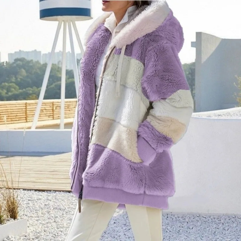 Oversized Jacket for Women 2023 New Autumn Winter Warm Plush Pocket Hooded Streetwear Loose Lady Outerwear Coat Roupas Feminina - Matrix-studios.com