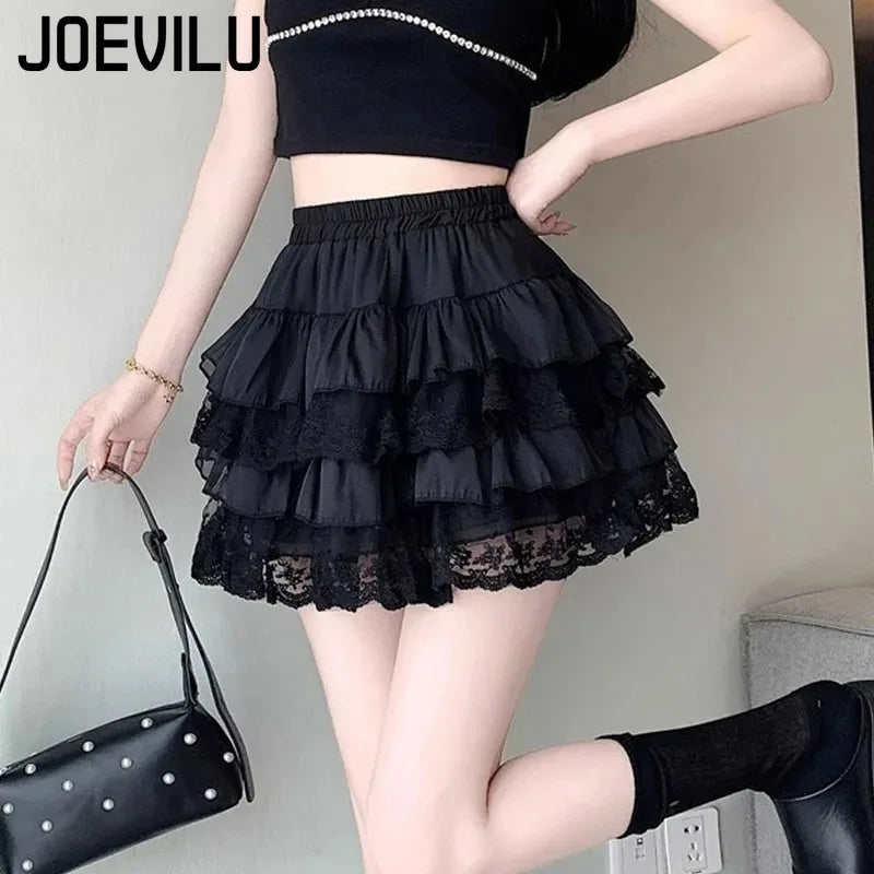 Gothic Lace Tutu Skirt Elastic Sexy Lace Mini Tulle Skirts Party Club Dancer Wear Black Bottoms High Street Y2k Women Clothing - Matrix-studios.com