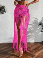 Crochet Tassel Bikini Cover Up Dress Beach Wear Women Tie Up Bather Bathing Suit Tassel Long Skirt Swimsuit Cover Up Beach Dress - Matrix Studios