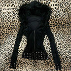 Y2K Harajuku Gothic Women's Hoodie Sexy Slim Chic Suede Fur Collar Letter Print Cardigan Sweatshirt Aesthetic Female Streetwear - Matrix Studios
