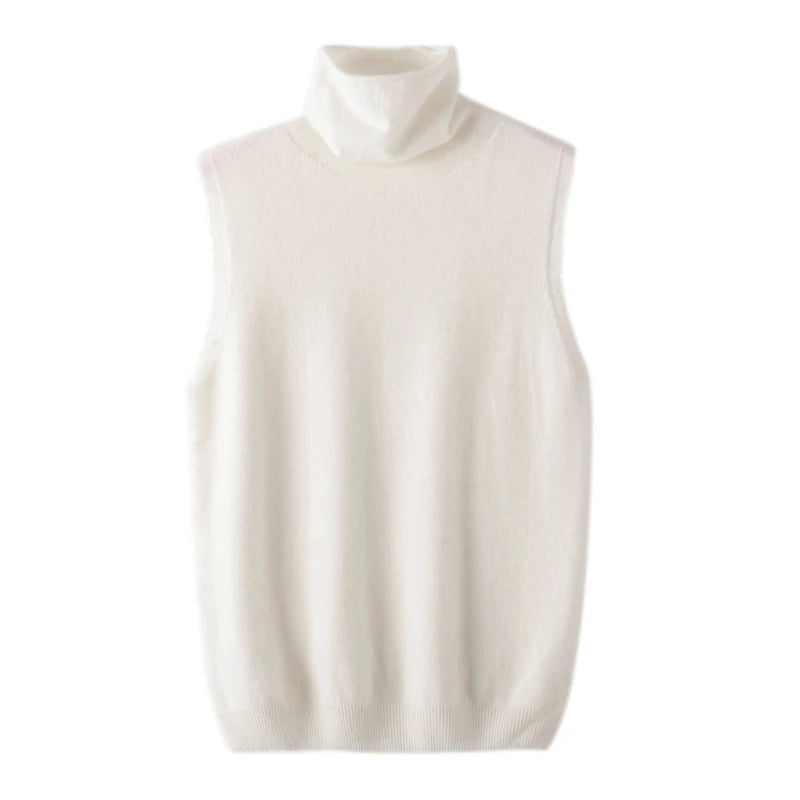 Women 100% Merino Wool Sleeveless Pullovers Turtleneck Sweater Waistcoat Wool Knitwear Spring Autumn Winter Fashion Vest Tops - Matrix Studios