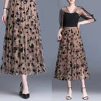 Korean Women Tulle Skirt Fashion Summer Hook Floral Loose Midi Skirt Elegant Female Casual All Match Mesh Skirts New - Matrix-studios.com