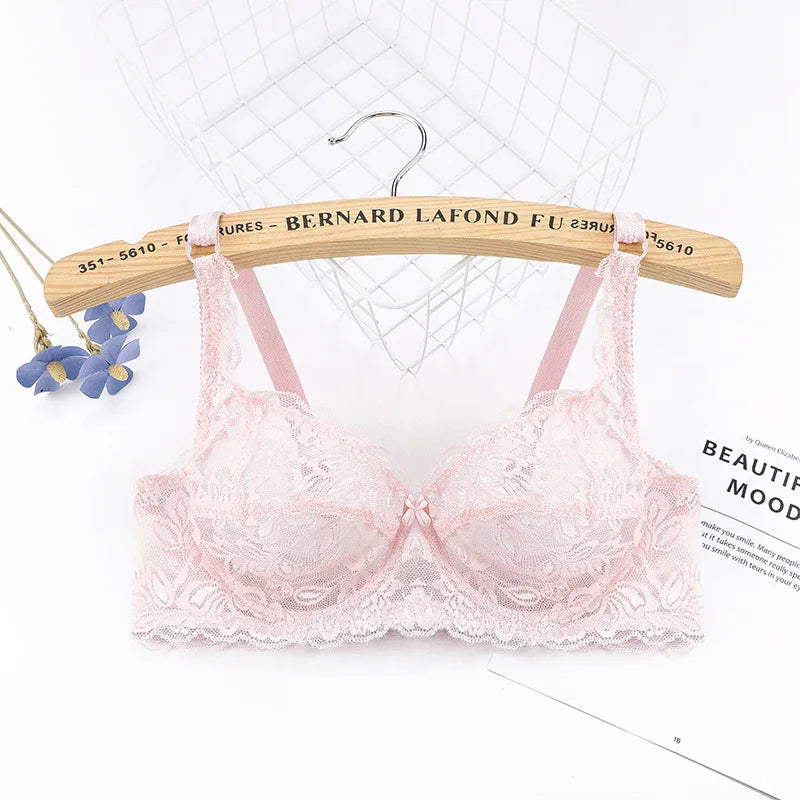 Plus Size Lace Ultra-thin Push Up Bra Women Sexy Hollow Out Lingerie Lady Lace Transparent Underwear Female Embroidery Solid Bra - Matrix Studios