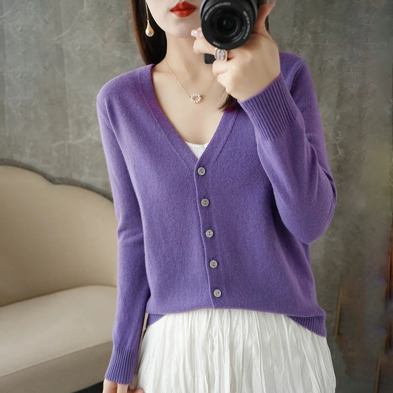 2026 New V-Neck Temperament Small Fragrant Wind Women Loose Sweater Coat Special Offer Cardigan ZHI D035 - Matrix Studios