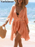 V Neck Half Sleeve Splicing Crochet Knitted Tunic Beach Cover Up Cover-ups Beach Dress Beach Wear Beachwear Female Women V7660 - Matrix Studios