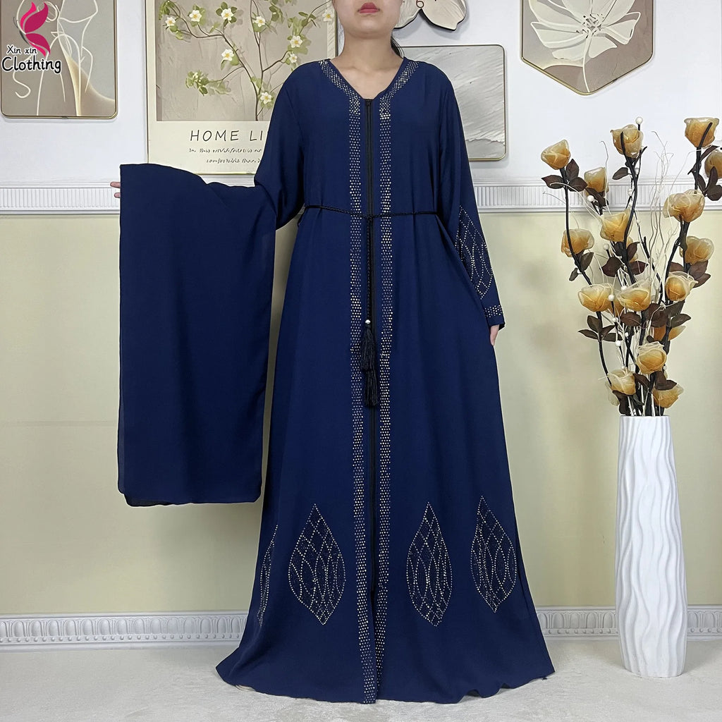New Muslim Abayas For Women Long Sleeved Dress Dubai Lady Elegant Long Dress Islam Clothing African Abaya Loose Robe With Turban - Matrix-studios.com