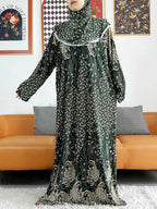 2023 Muslim Solid Cotton Abaya For Women Ramadan Prayer Garment Joint Hat Dubai Turkey Middle East Femme Robe Floral Loose Dress - Matrix-studios.com