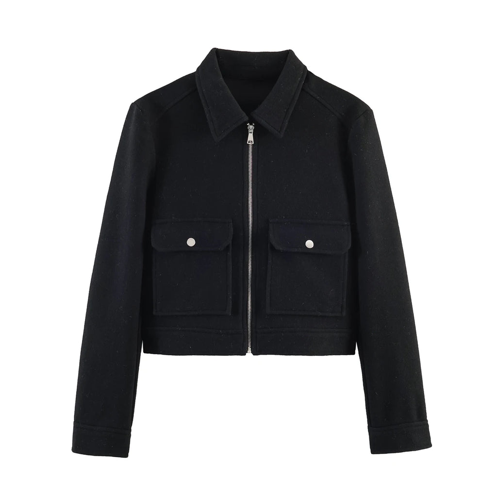 SLTNX Women's Zipper Jacket Coat New Winter Long Sleeve Pocket Outerwear Coat Short Street Elegant Women's Jacket - Matrix-studios.com