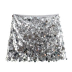 Willshela Women Fashion With Sequined Solid Side Zipper Mini Skirt Vintage High Waist Female Chic Lady Skirts - Matrix-studios.com