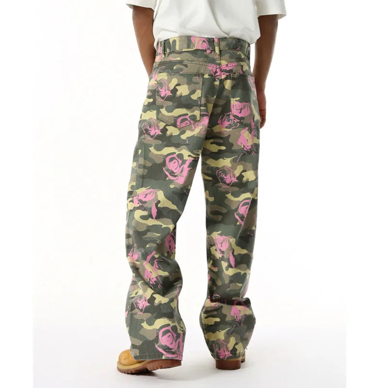 2025 Four Seasons Men's Youth Popular Multi color Pattern Camouflage Pants Basic Versatile Straight Wash Casual Cowboy Pants - Matrix Studios