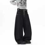 IEFB Korean Style Men's Jeans Solid Color Metal Buckle Casual Streetwear Straight Wide Leg Loose Male Denim Pants Fashion 9X270 - Matrix Studios