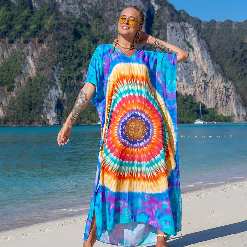 Plus Size Swimsuit Kaftans Beach Cover Ups Colorful Outfits Dress Bathing Suit for Women Vacation Outfits - Matrix Studios