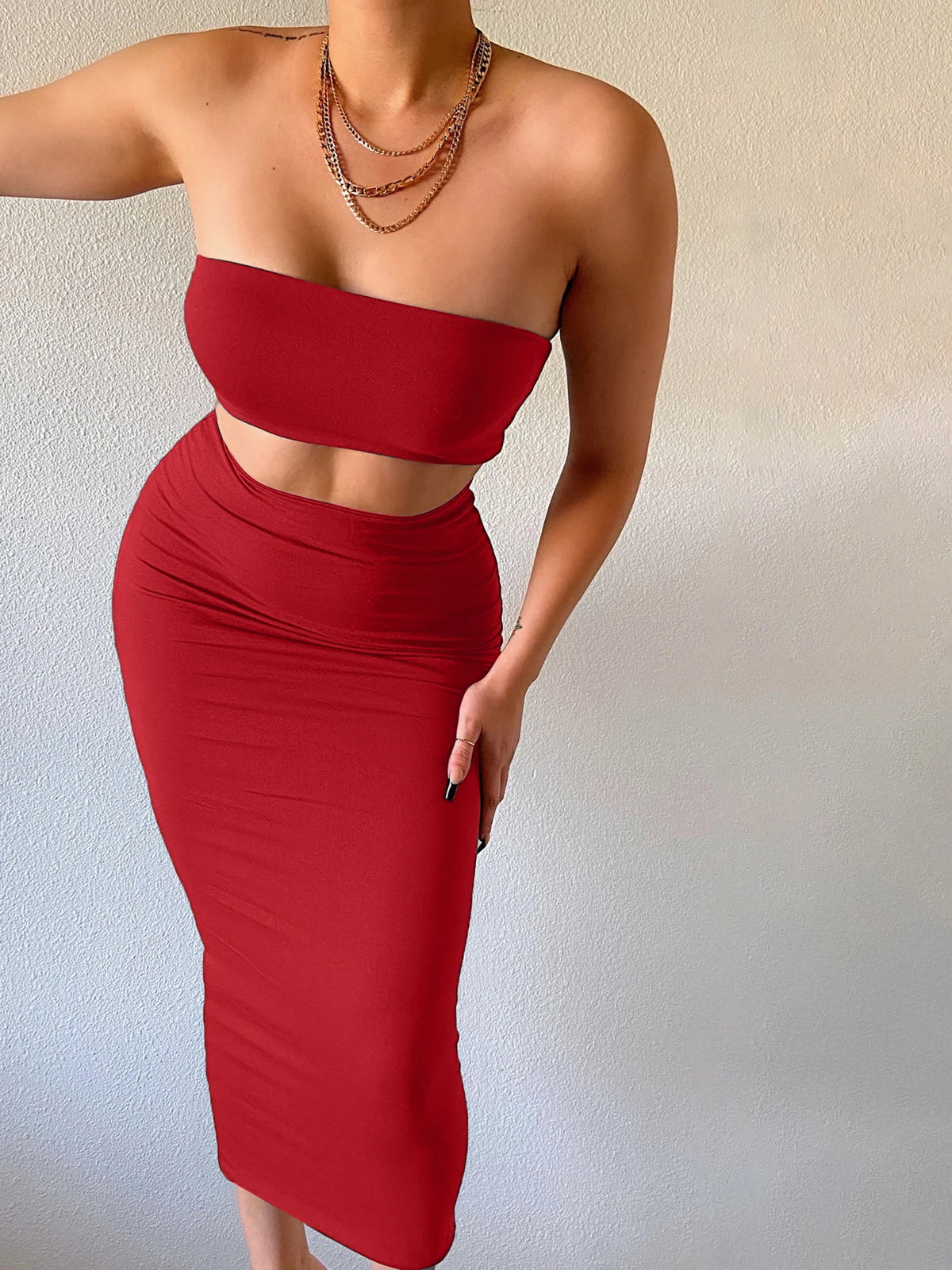 Hugcitar Women Elegant 2 Pcs Sets Strapless Sexy Tube Crop Tank Top Maxi Skirt 2025 Summer Women Casual Clothes Party Festival - Matrix-studios.com