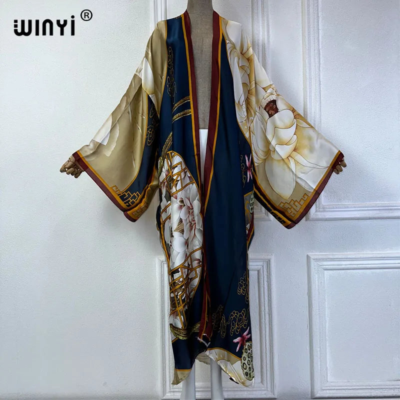 WINYI Summer Bohemian Kimono Beach Cover-Up Swim Suit Elegant African Women Boho Cardigan Sexy Holiday Long Sleeve Beach Dress - Matrix Studios