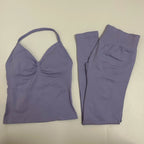 2 Pieces Set Yoga Leggings Set Women Backless Tank Tops High Waist Scrunch Gym Suit Fitness Clothes Outfit Yoga Set - Matrix-studios.com