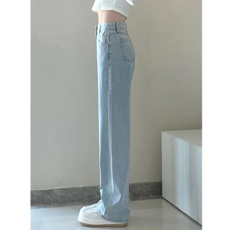 Autumn Spring Jeans Women Denim Pants Vintage Straight Trousers Fashion Female White Black Solid Loose Casual Wide Leg Pants - Matrix-studios.com