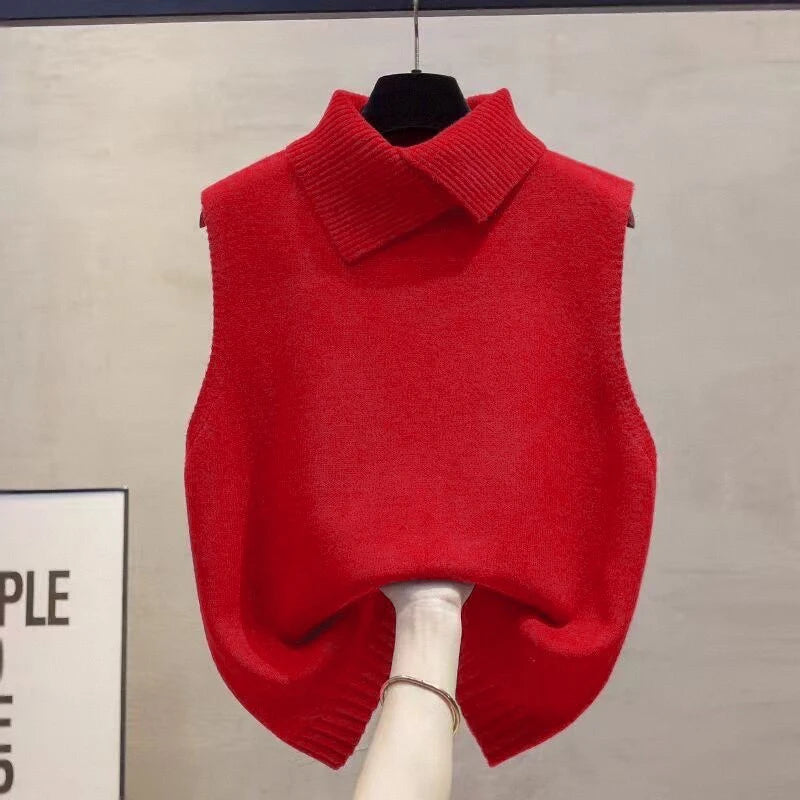 Autumn Winter Korean Solid Color Lapel Sleeveless Versatile Casual Knitted Vest For Women - Matrix Studios