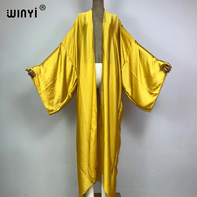 WINYI Kimono Boho Monocolour Kaftans Beach Wear Elegant Купальник Holiday Beach Outfits for Women Cover Ups Comfortable Dress - Matrix Studios