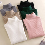 Casual Soft Polo-neck Jumper New Autumn Winter Women Knitted Turtleneck Sweater Fashion Slim Elasticity Solid Ribbed Pullovers - Matrix Studios